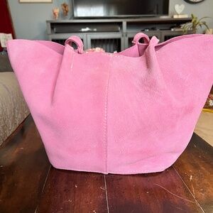 Portland Leather Goods Devan Large Bucket Tote in Pink Suede